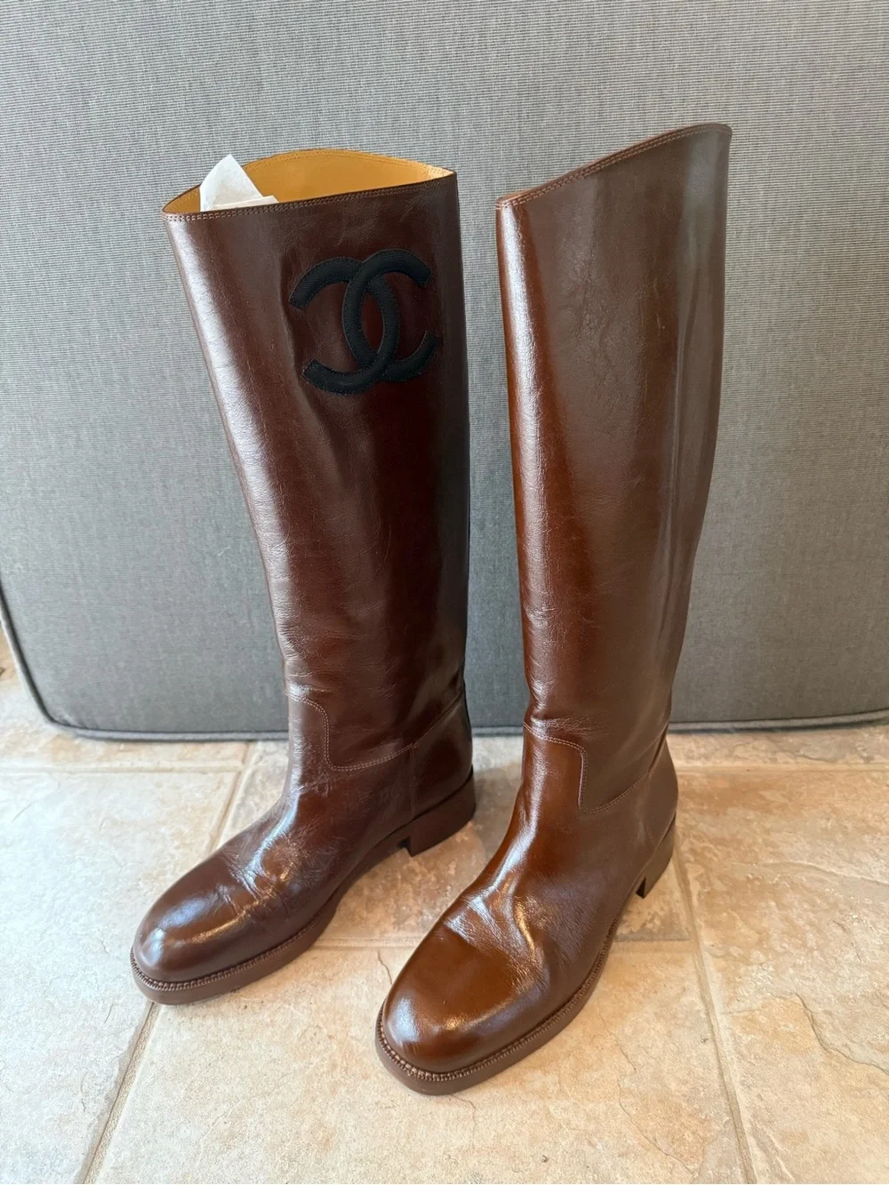 Chanel Calfskin High Boots Brown Size 40